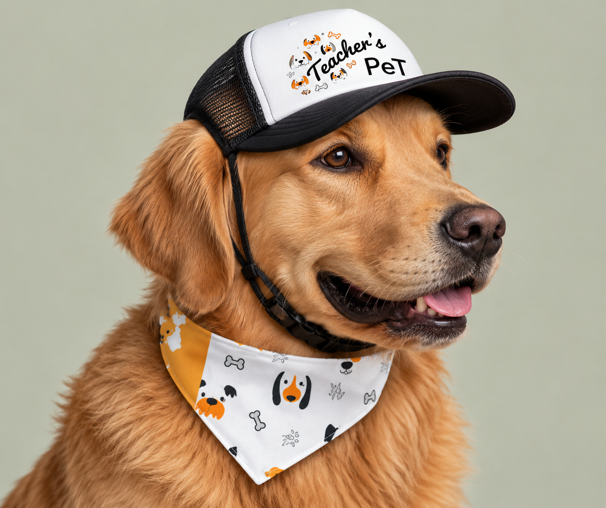 Teacher's Pet Clip-On Pet Bandana. Cute Neck Scarf for Pets