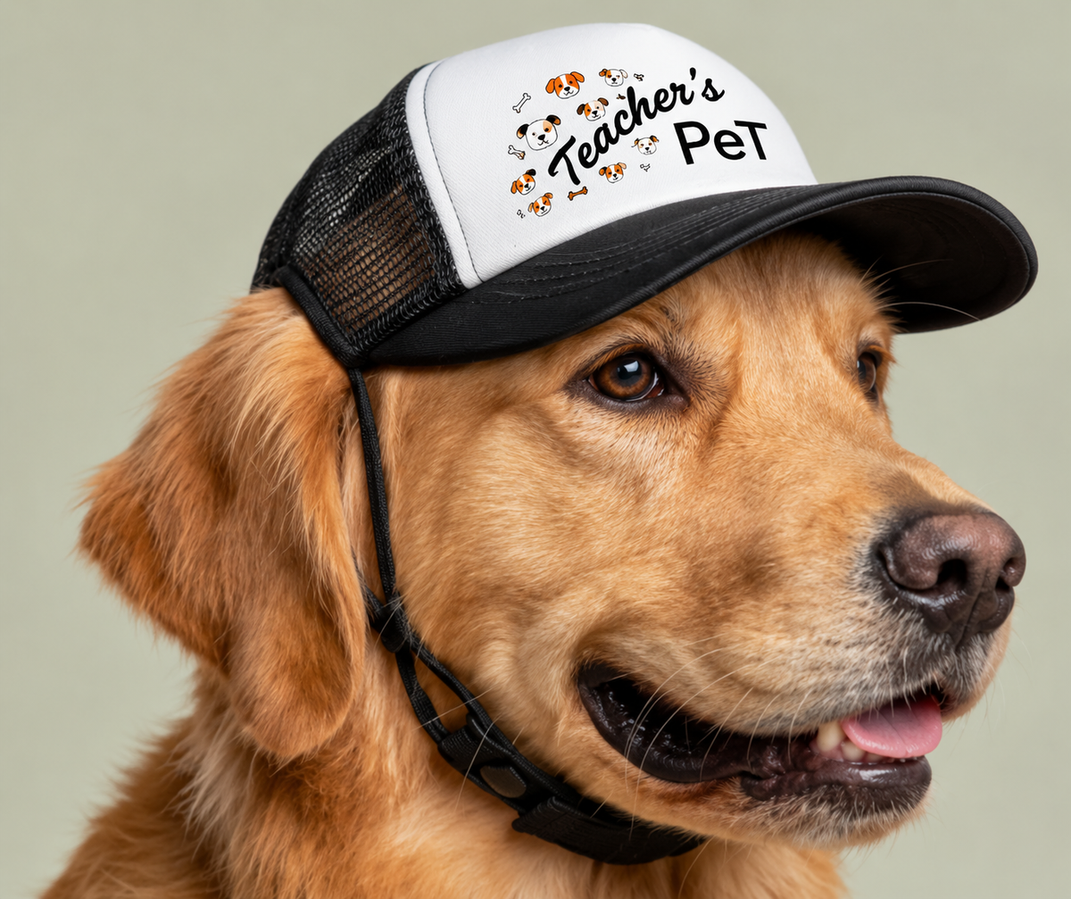 Teacher's Pet Trucker Hat - Cute Paw Print Dog Cap for your furry pal.