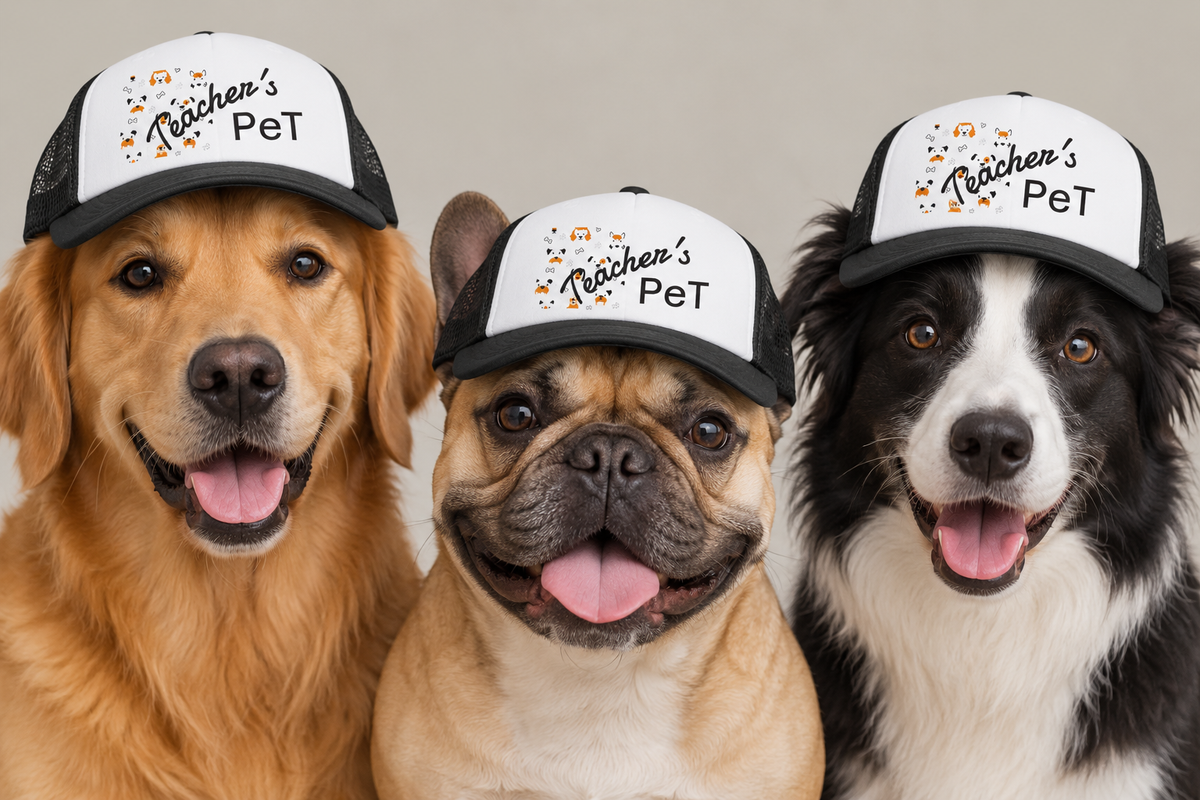 Teacher's Pet Trucker Hat - Cute Paw Print Dog Cap for your furry pal.