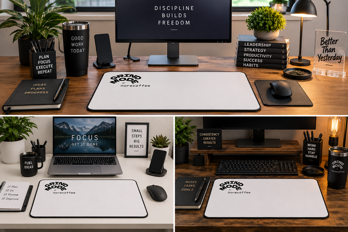 Desk Mat  "Grind Mode = morecoffee"
