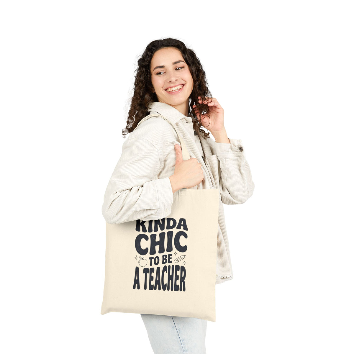 Kinda Chic to Be a Teacher Tote | Teacher Tote Canvas, Typography Teacher Bag
